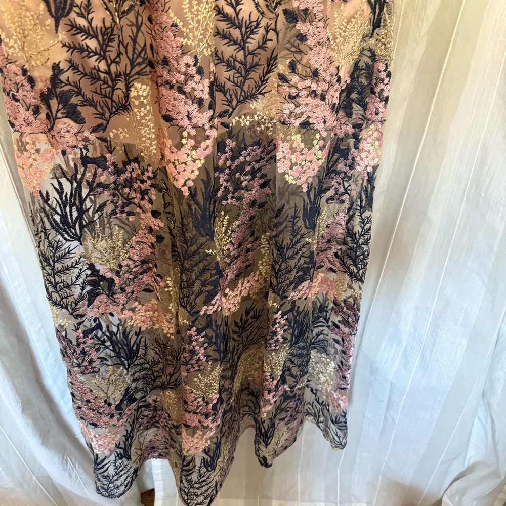 AQUA Embroidered Mesh Maxi Dress Blush Multi XS | Floral Lace Overlay Gown - Picture 7 of 12